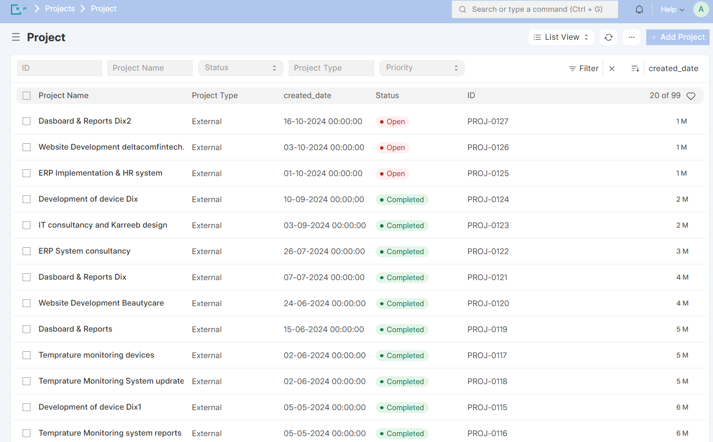 Project list
